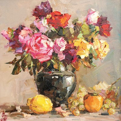 Roses Still Life II by Sergey Alexandrovich Pozdeev framed canvas print