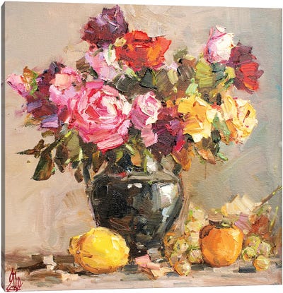 Roses Still Life II Canvas Art Print - Sergey Alexandrovich Pozdeev