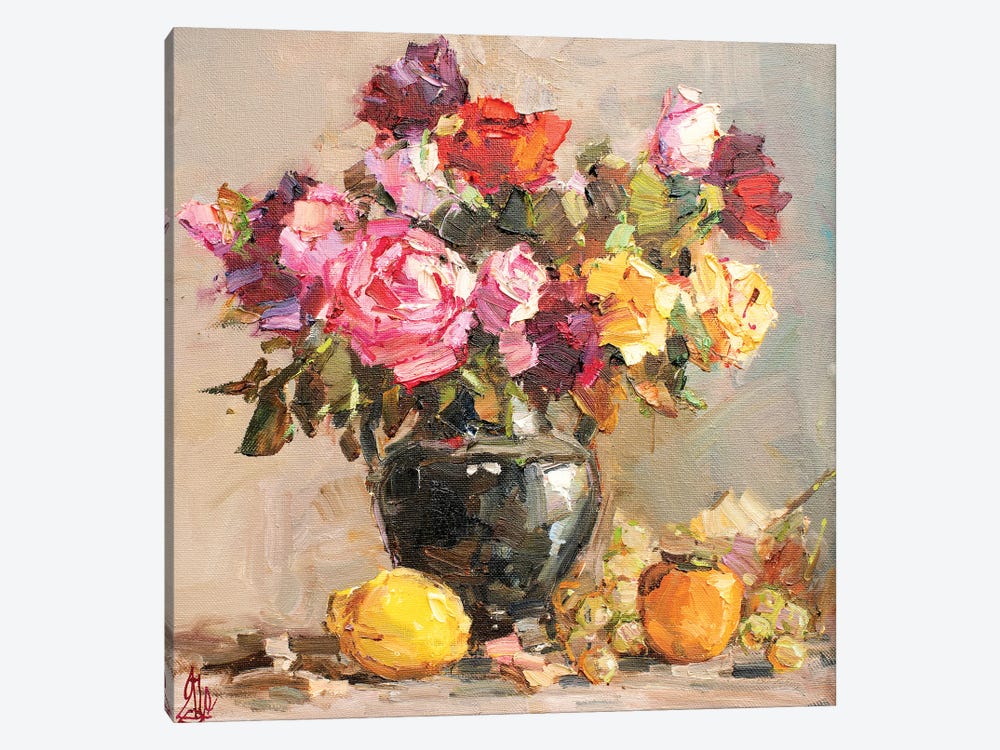 Roses Still Life II by Sergey Alexandrovich Pozdeev 1-piece Canvas Artwork