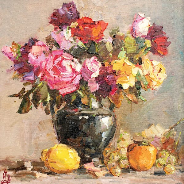 Sergey Alexandrovich Pozdeev: Roses Still Life II by Sergey Alexandrovich Pozdeev