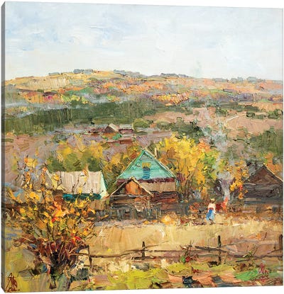 Russian Village Canvas Art Print - Sergey Alexandrovich Pozdeev