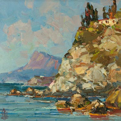Hut On The Cliff by Sergey Alexandrovich Pozdeev framed canvas print