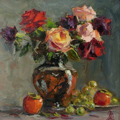 Rose Still-Life by Sergey Alexandrovich Pozdeev framed canvas print