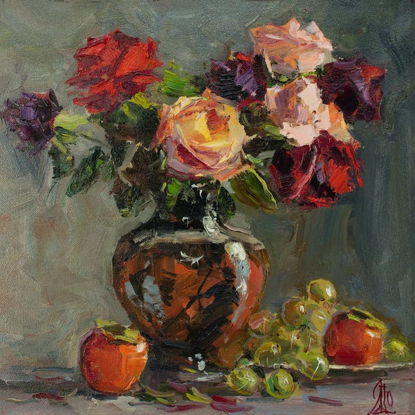 Sergey Alexandrovich Pozdeev: Rose Still-Life by Sergey Alexandrovich Pozdeev