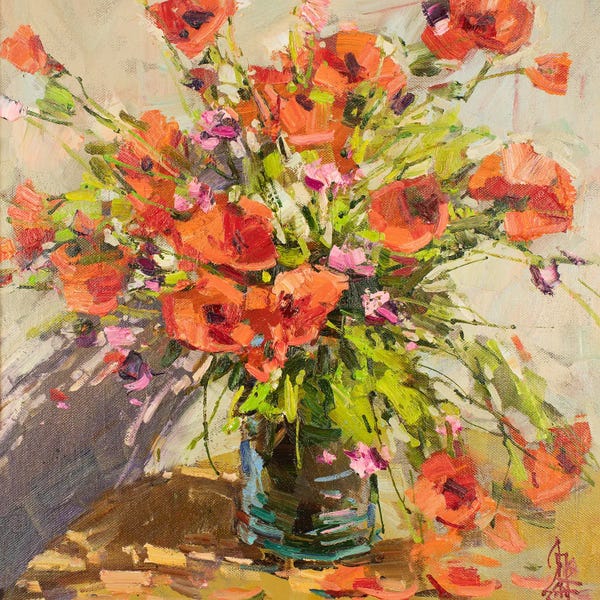 Sergey Alexandrovich Pozdeev: Spring, Field Poppies by Sergey Alexandrovich Pozdeev