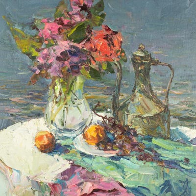 Seaside Still-Life by Sergey Alexandrovich Pozdeev framed canvas print