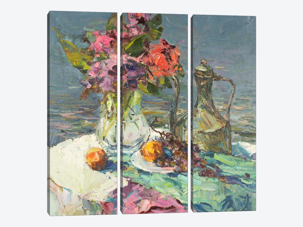 Seaside Still-Life by Sergey Alexandrovich Pozdeev 3-piece Canvas Print
