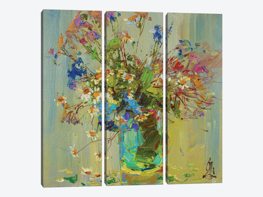 Field Flowers by Sergey Alexandrovich Pozdeev 3-piece Canvas Wall Art
