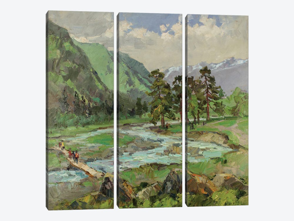 Highland River by Sergey Alexandrovich Pozdeev 3-piece Canvas Print