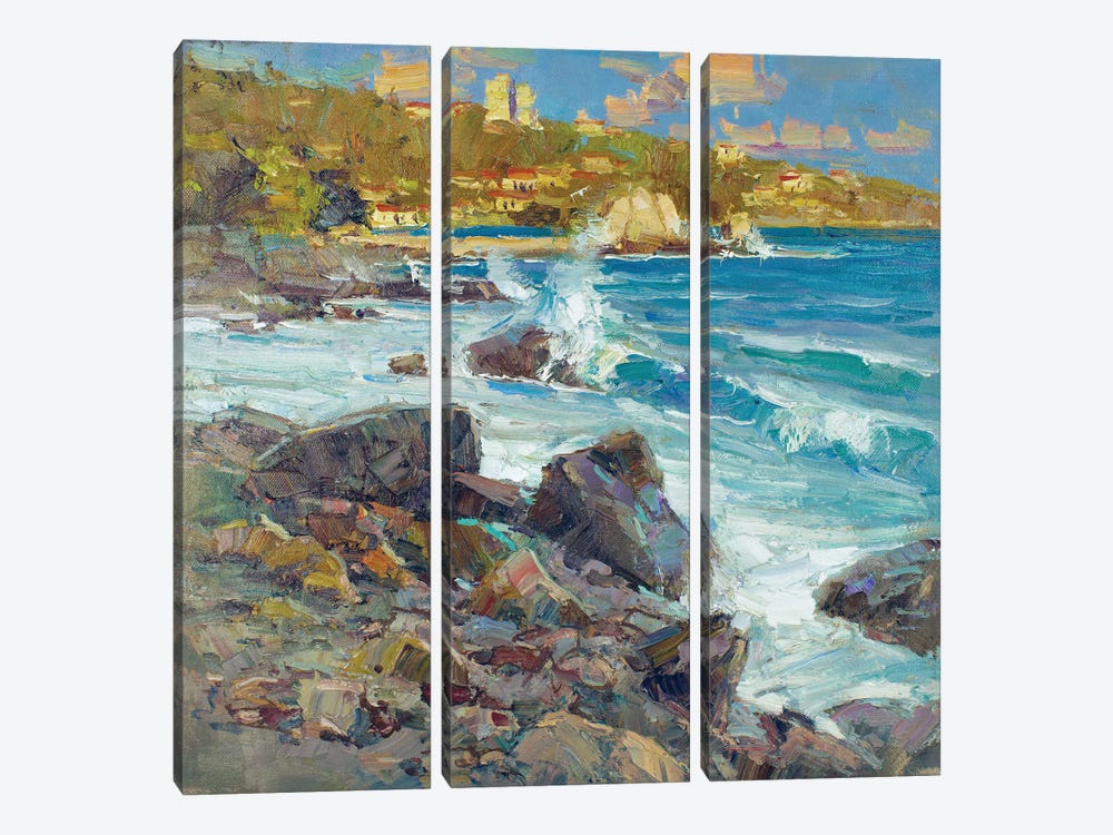 Breaking Waves Of The Black Sea by Sergey Alexandrovich Pozdeev 3-piece Canvas Wall Art