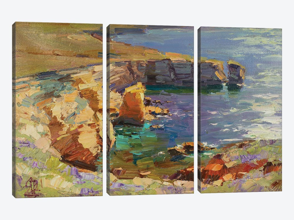 Rocky Seaside Of Western Crimea by Sergey Alexandrovich Pozdeev 3-piece Canvas Art