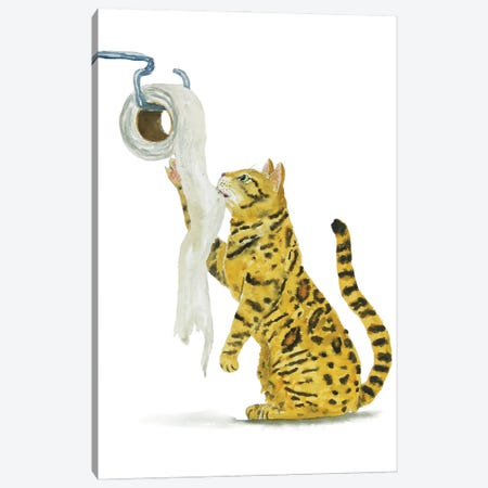 Bengal Cat And Toilet Paper Canvas Print #AXS100} by Alexey Dmitrievich Shmyrov Canvas Print
