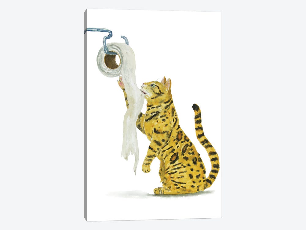 Bengal Cat And Toilet Paper by Alexey Dmitrievich Shmyrov 1-piece Canvas Art