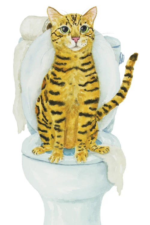 Bengal Cat On The Toilet