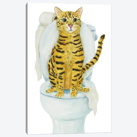 Bengal Cat On The Toilet Canvas Print #AXS101} by Alexey Dmitrievich Shmyrov Canvas Print