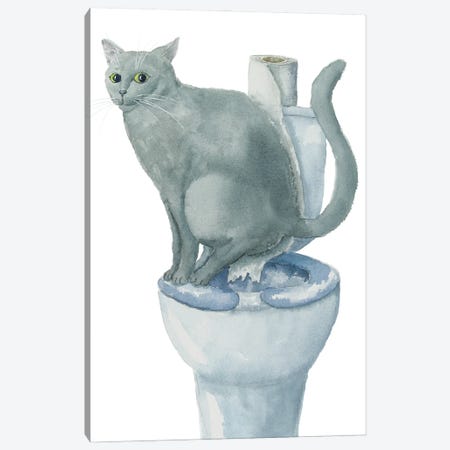British Cat On The Toilet Canvas Print #AXS102} by Alexey Dmitrievich Shmyrov Canvas Print