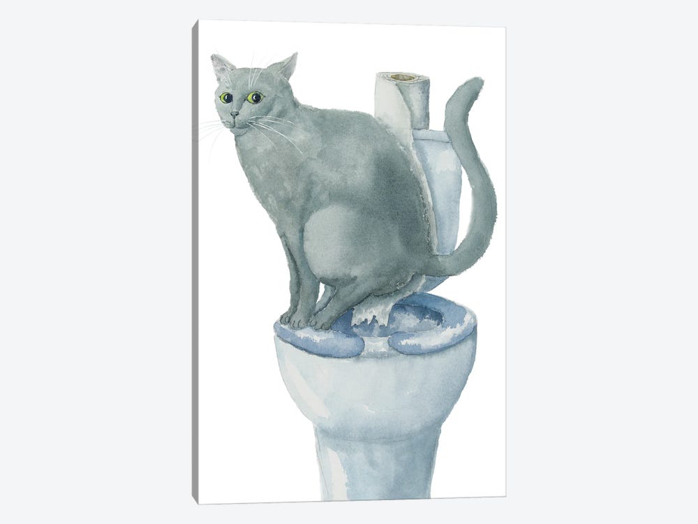 British Cat On The Toilet by Alexey Dmitrievich Shmyrov 1-piece Canvas Artwork