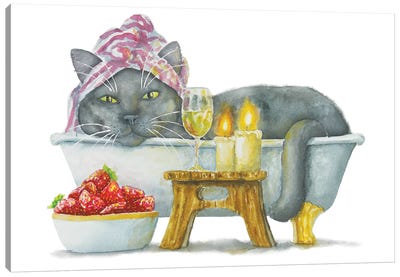 British Cat In The Tub Canvas Art Print - British Shorthair Cat Art