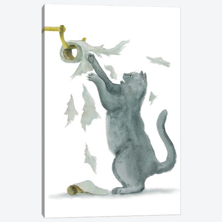 British Cat And Toilet Paper Canvas Print #AXS105} by Alexey Dmitrievich Shmyrov Canvas Art