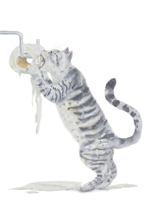 Gray Tabby Cat And Toilet Paper by Alexey Dmitrievich Shmyrov wall art