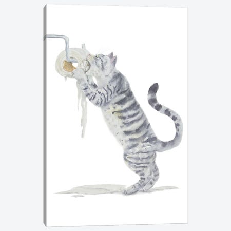 Gray Tabby Cat And Toilet Paper Canvas Print #AXS108} by Alexey Dmitrievich Shmyrov Canvas Print