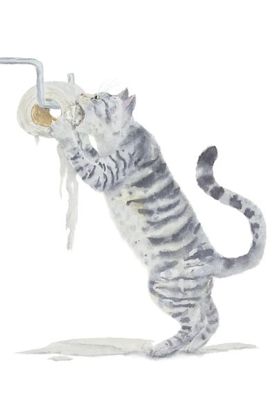 Tabbies: Gray Tabby Cat And Toilet Paper by Alexey Dmitrievich Shmyrov