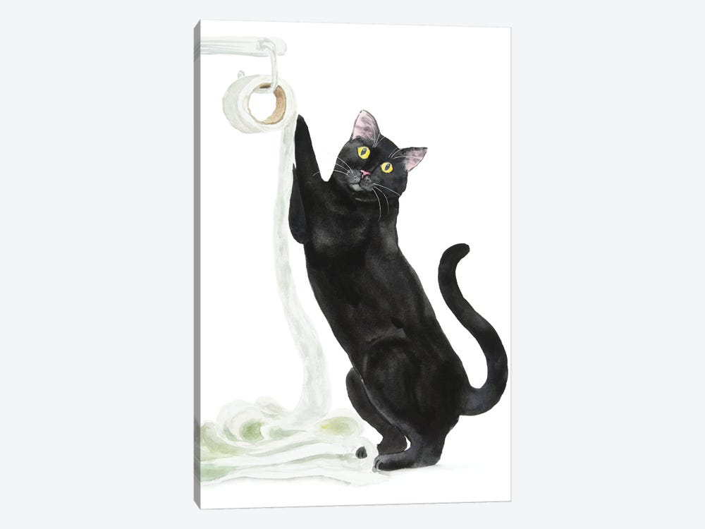 Black Cat And Toilet Paper by Alexey Dmitrievich Shmyrov 1-piece Canvas Print
