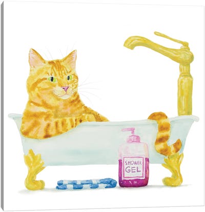 Orange Cat In The Tub Canvas Art Print