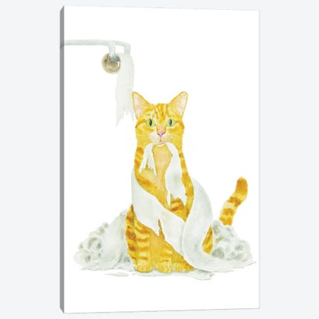 Orange Cat And Toilet Paper Canvas Print #AXS116} by Alexey Dmitrievich Shmyrov Canvas Print