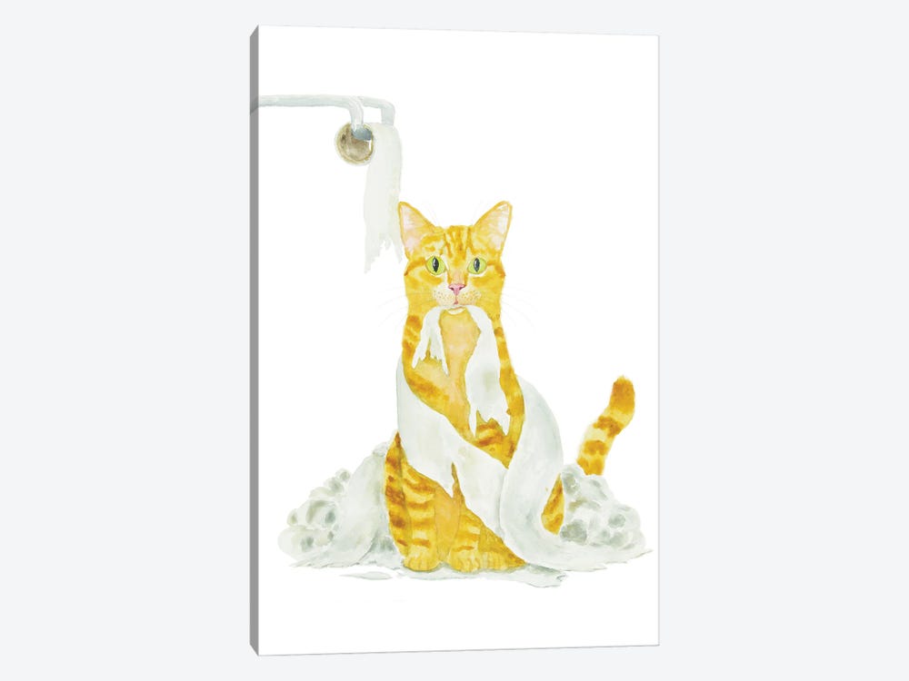 Orange Cat And Toilet Paper by Alexey Dmitrievich Shmyrov 1-piece Canvas Print