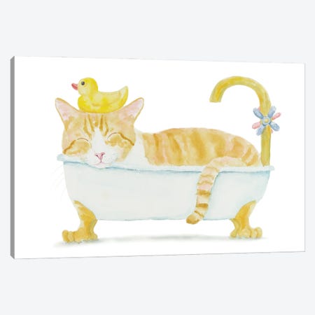 Orange White Cat In The Tub Canvas Print #AXS118} by Alexey Dmitrievich Shmyrov Canvas Wall Art