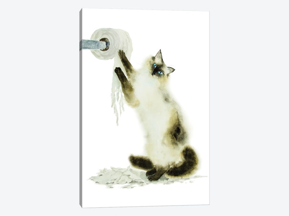 Siamese Ragdoll Cat And Toilet Paper by Alexey Dmitrievich Shmyrov 1-piece Art Print