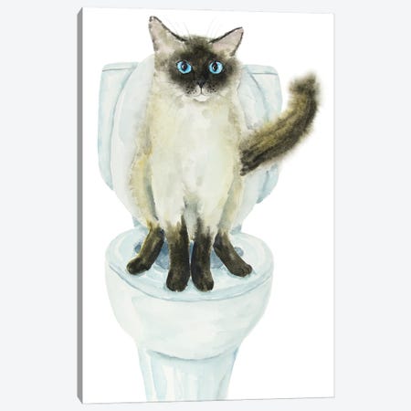 Siamese Ragdoll Cat On The Toilet Canvas Print #AXS124} by Alexey Dmitrievich Shmyrov Canvas Art
