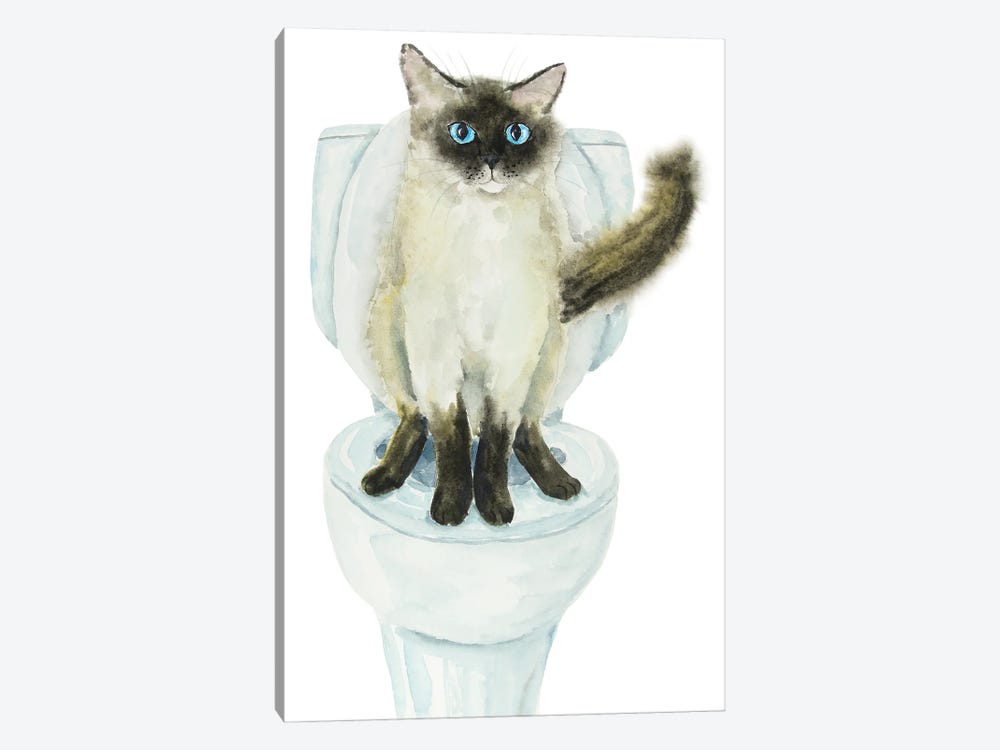 Siamese Ragdoll Cat On The Toilet by Alexey Dmitrievich Shmyrov 1-piece Canvas Wall Art