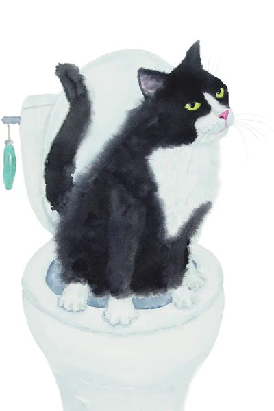 Tuxedo Cat On The Toilet by Alexey Dmitrievich Shmyrov framed wall art