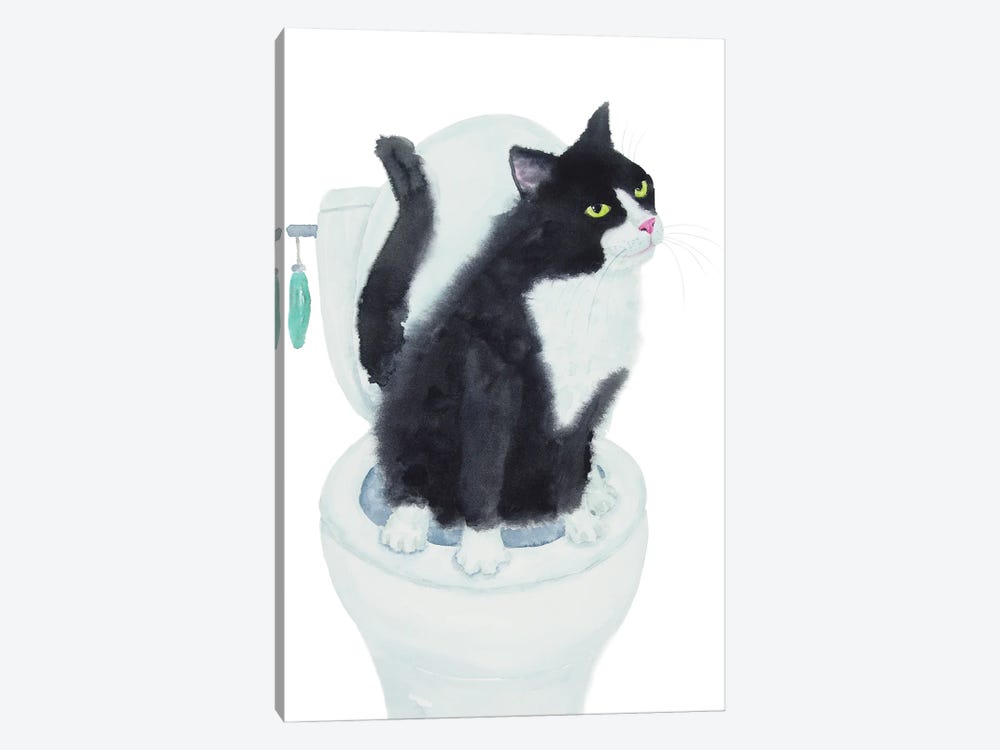 Tuxedo Cat On The Toilet by Alexey Dmitrievich Shmyrov 1-piece Canvas Art Print