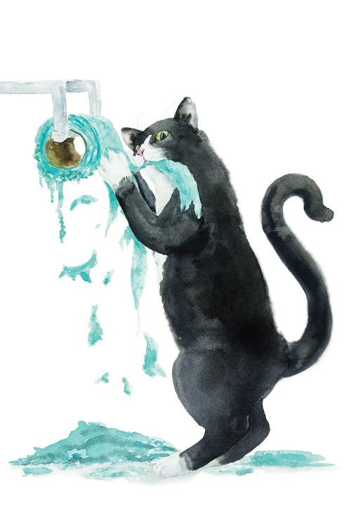 Tuxedo Cat And Toilet Paper by Alexey Dmitrievich Shmyrov wall art
