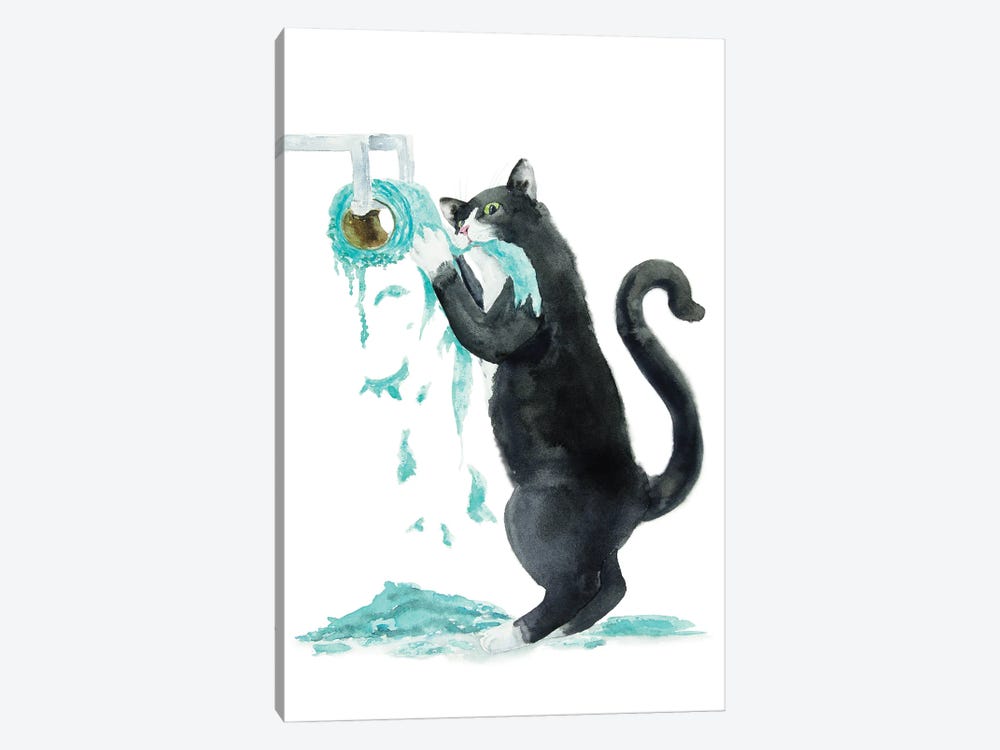 Tuxedo Cat And Toilet Paper by Alexey Dmitrievich Shmyrov 1-piece Art Print