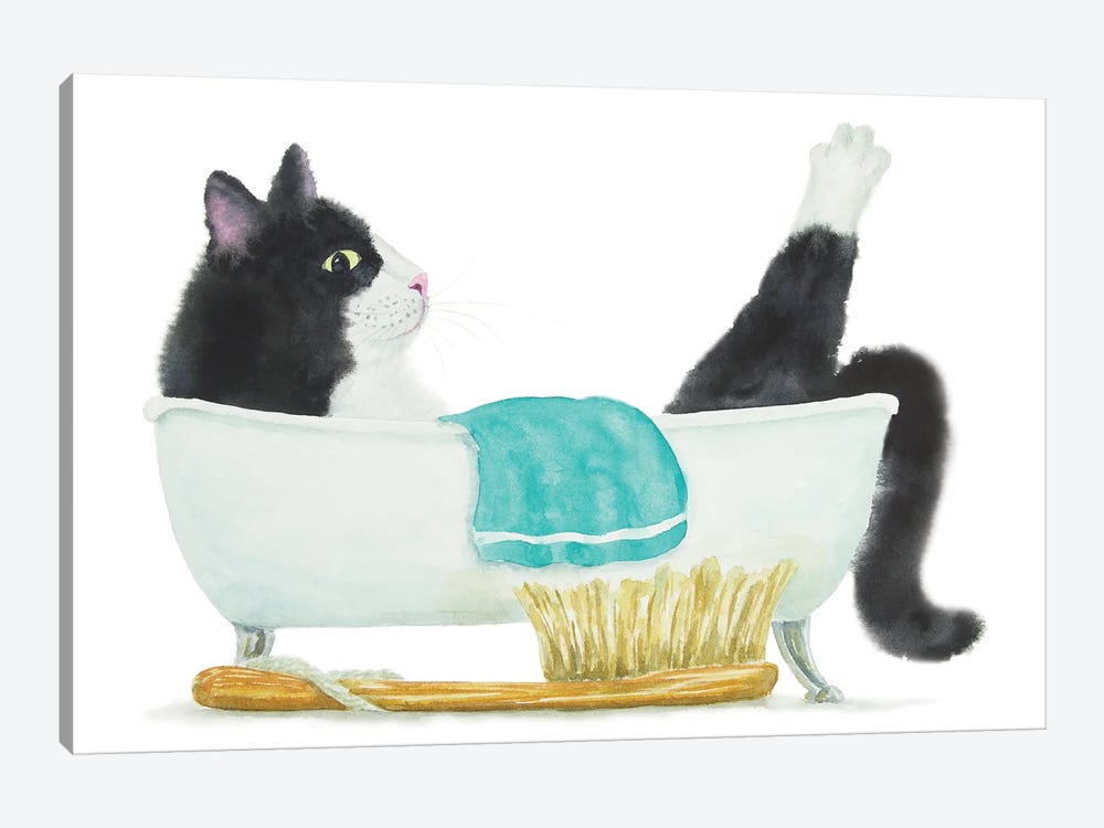 Tuxedo Cat In The Tub by Alexey Dmitrievich Shmyrov 1-piece Canvas Artwork