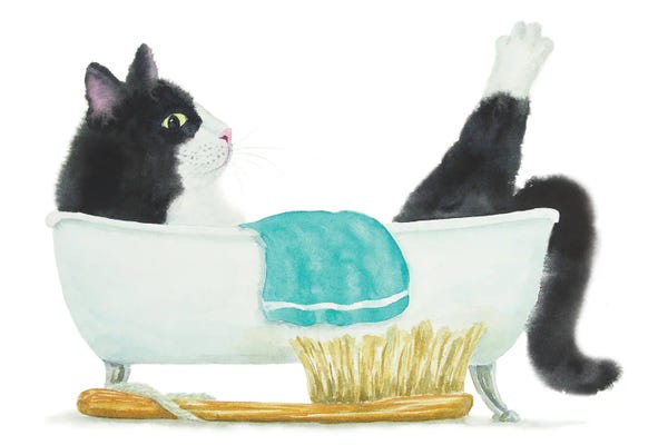 Bathroom Break: Tuxedo Cat In The Tub by Alexey Dmitrievich Shmyrov