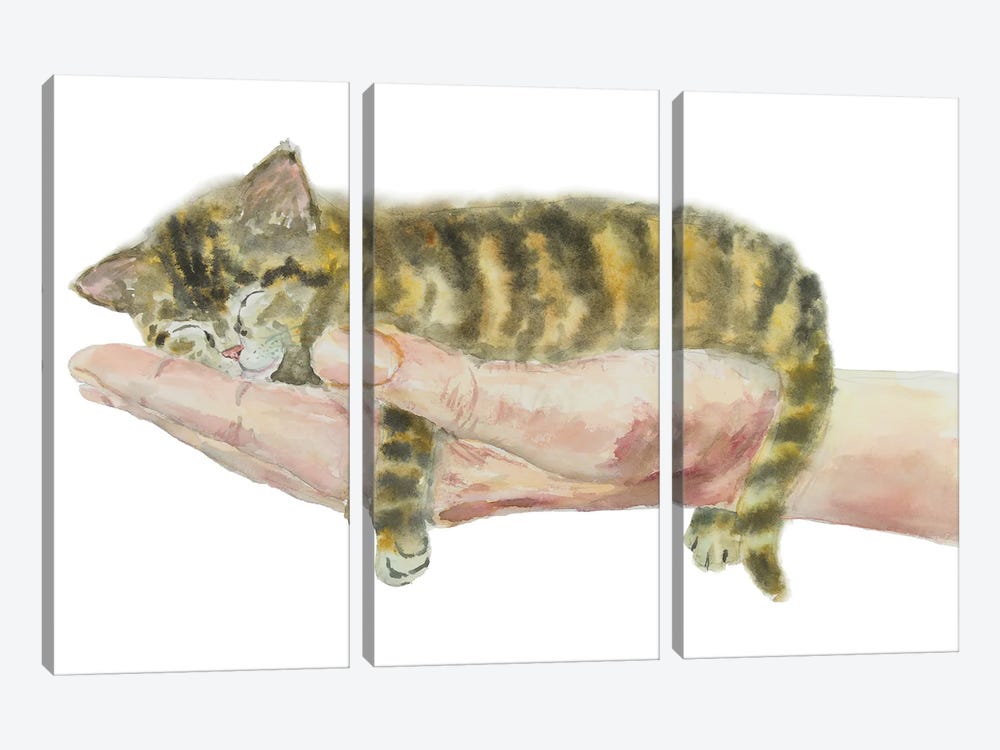 Kitten On Hand by Alexey Dmitrievich Shmyrov 3-piece Canvas Artwork