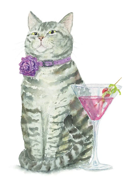 Tabby Cat And Cosmo Drink by Alexey Dmitrievich Shmyrov wall art