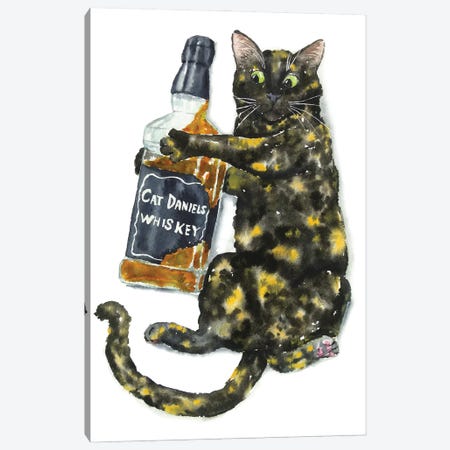 Tortoiseshell Cat And Whiskey Canvas Print #AXS137} by Alexey Dmitrievich Shmyrov Art Print