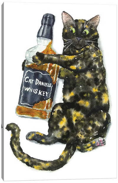 Tortoiseshell Cat And Whiskey Canvas Art Print - Dad Jokes