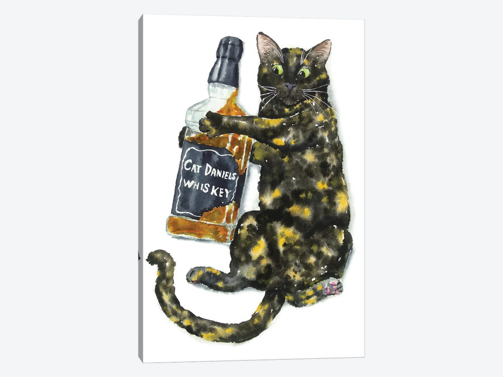 Tortoiseshell Cat And Whiskey by Alexey Dmitrievich Shmyrov 1-piece Canvas Art