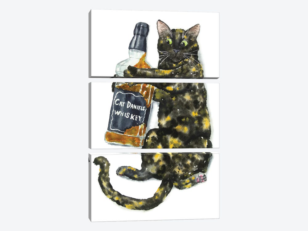 Tortoiseshell Cat And Whiskey by Alexey Dmitrievich Shmyrov 3-piece Canvas Artwork