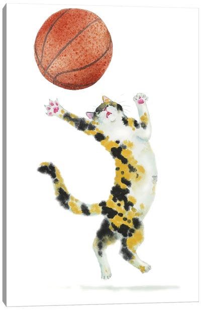 Basketball Calico Cat Canvas Art Print - Calico Cat Art