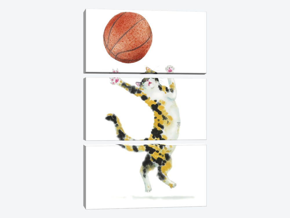 Basketball Calico Cat by Alexey Dmitrievich Shmyrov 3-piece Canvas Art Print