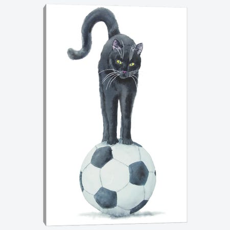 Football Black Cat Canvas Print #AXS143} by Alexey Dmitrievich Shmyrov Art Print
