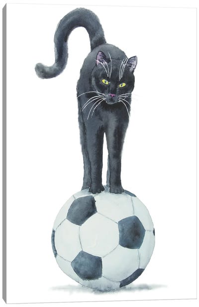 Football Black Cat Canvas Art Print - Soccer Art